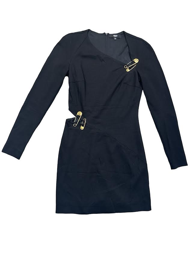 Versus Versace Black Long Sleeve Mini Dress With Gold Pins