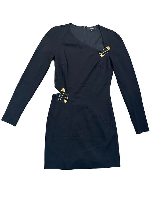 Versus Versace Black Long Sleeve Mini Dress With Gold Pins