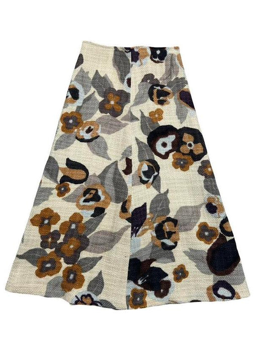 Dries Van Noten Cream Floral Wool Midi Skirt