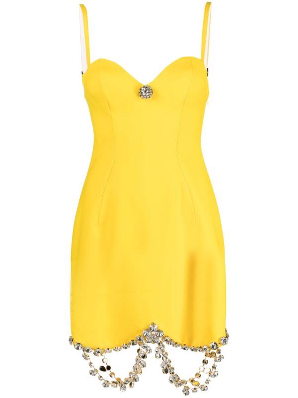 Area Yellow Mini Dress With Rhinestone Details