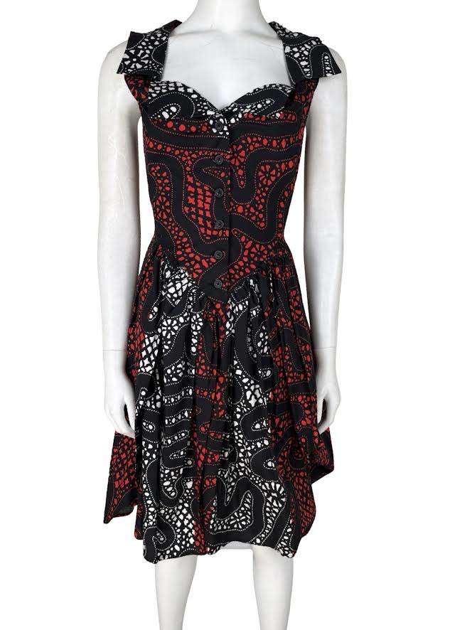 Vivienne Westwood Red & Black Designed Button Up Sleeveless Midi Dress