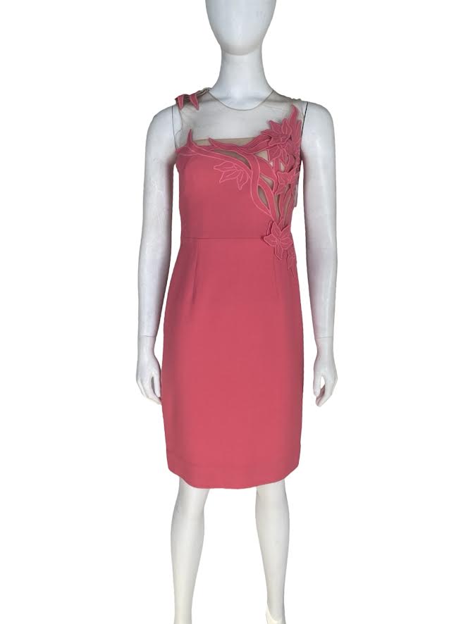 Oscar de la Renta Pink Floral Illusion Dress