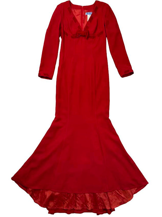 Mugler Red Longsleeve Gown With Mermaid Hem & Bow