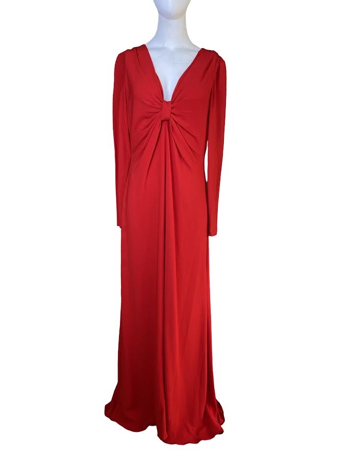 Valentino Red Long Sleeve Twist Gown