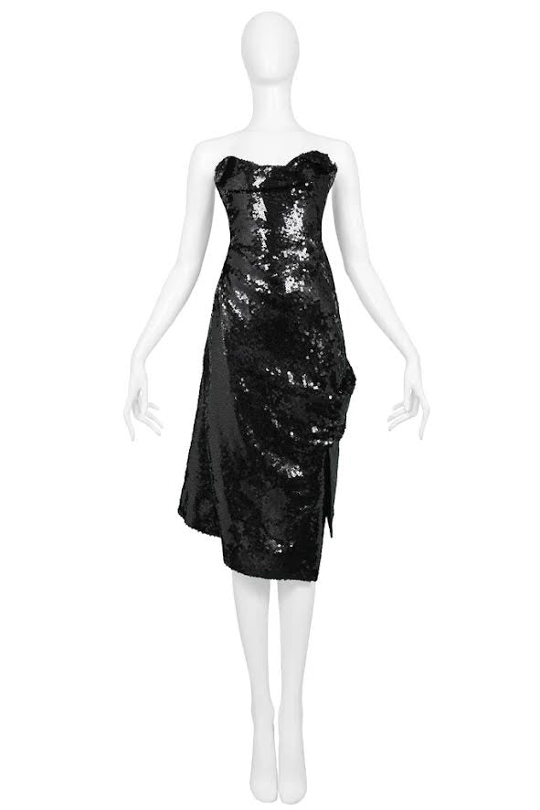 Vivienne Westwood Black Sequin Strapless Midi Dress