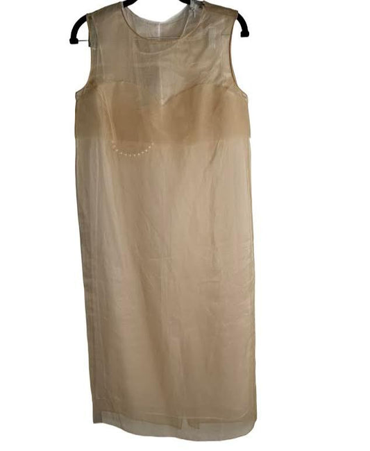 Maison Margiela Beige Sheer Dress With Pearl Underlayer Detail