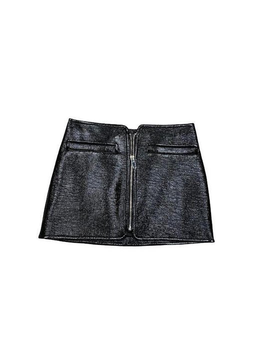 Courreges Black Leather Mini Skirt With Zipper Detail