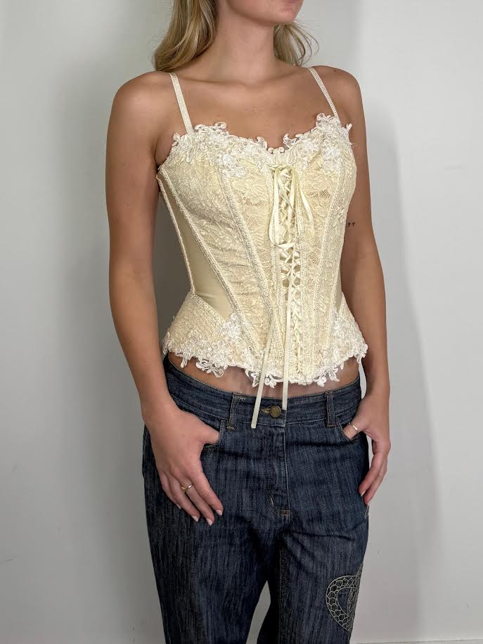 Catwalk Collection Cream Lace Corset