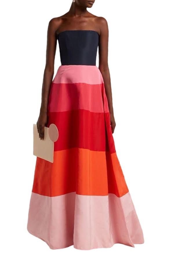 Carolina Herrera Multi Color Strapless Color Block Gown