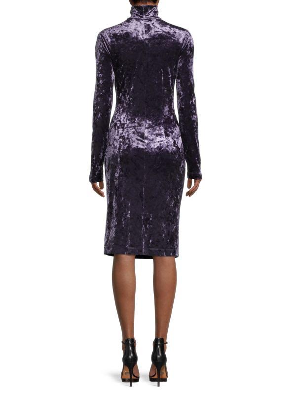 Off-White Purple Velvet Long Sleeve Midi Dress