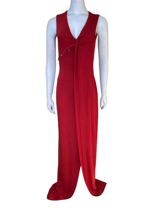 Mugler Red Gown With Slit and Silver Hardware Detail