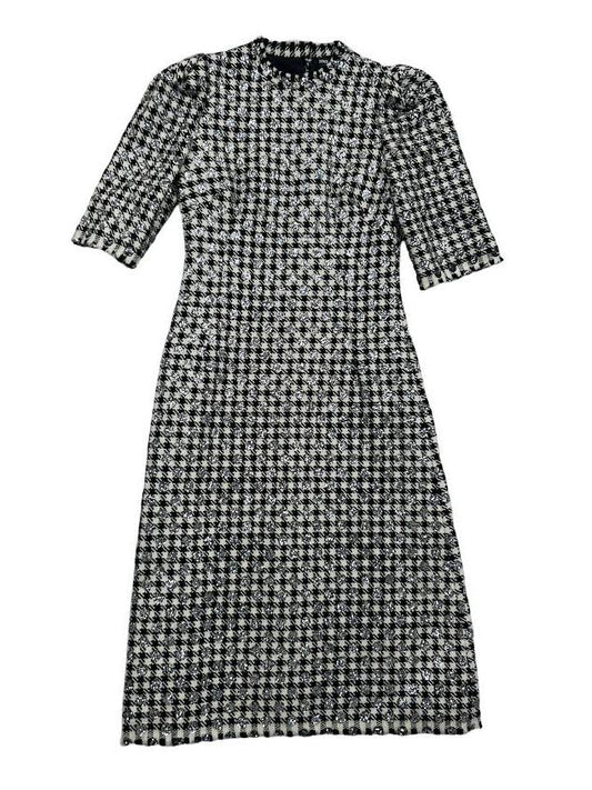 Dolce & Gabbana Black & White Checkered Quarter Sleeve Midi Dress