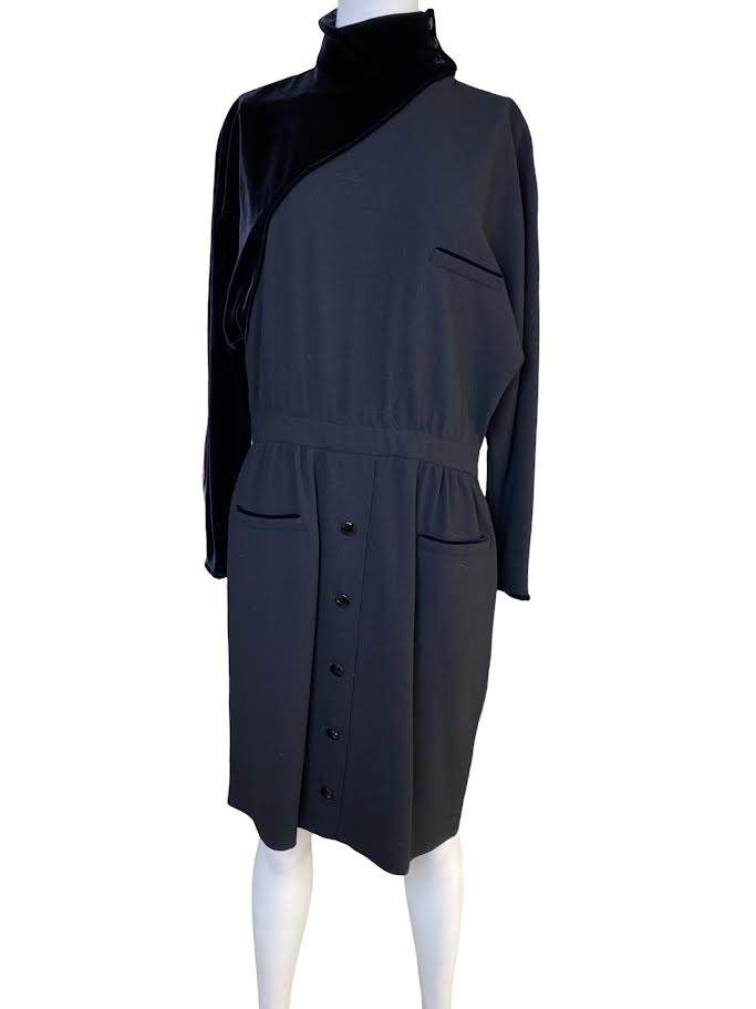 Valentino Black Long Sleeve Semi Velvet Turtle Neck Dress