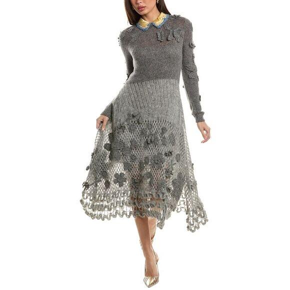 Valentino Grey Sweater Long Sleeve Midi Dress