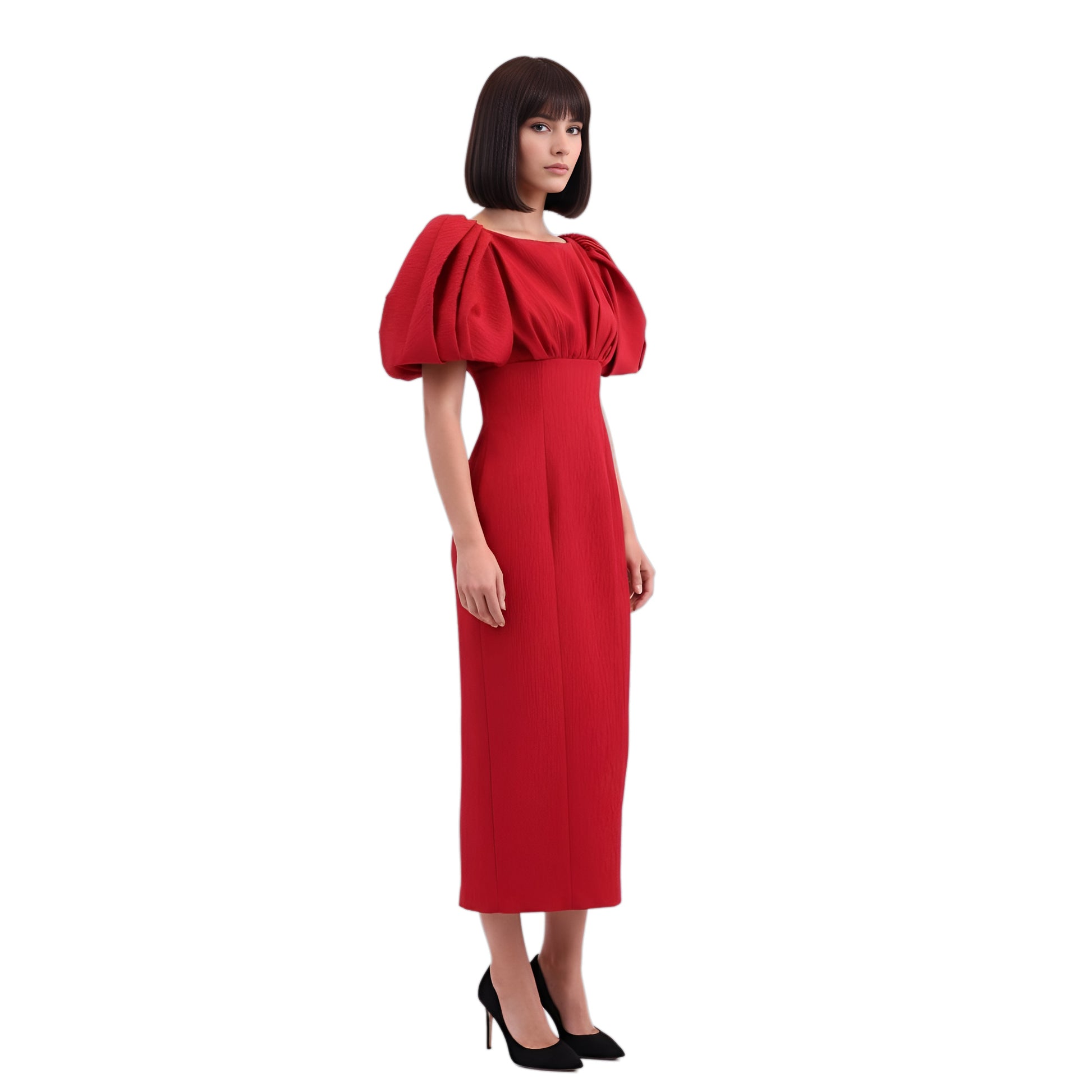 emilia wickstead midi dress with puff sleeves