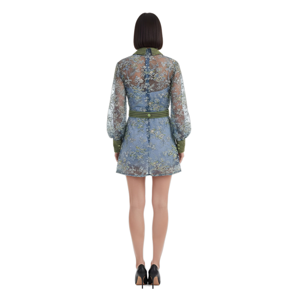 gucci blue floral lace dress
