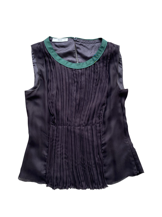 Prada Navy Blue Pleated Tank Top