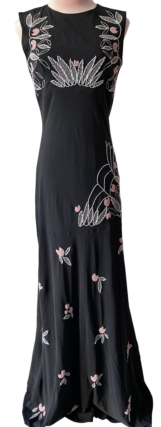 Vintage Black Maxi Dress With Beaded Detail