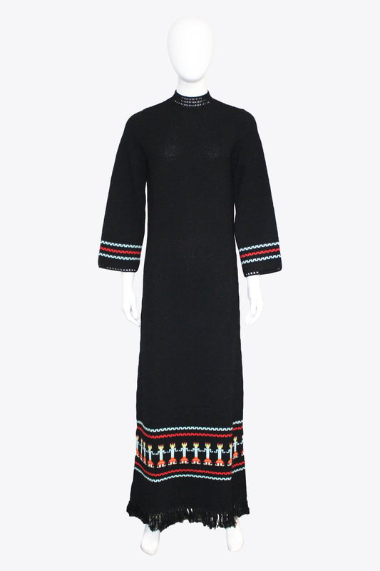 St. John Black Long Sleeve Tribal Maxi Dress