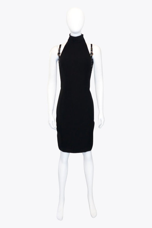 Versace Black Bodycon Buckle Straps Mini Dress