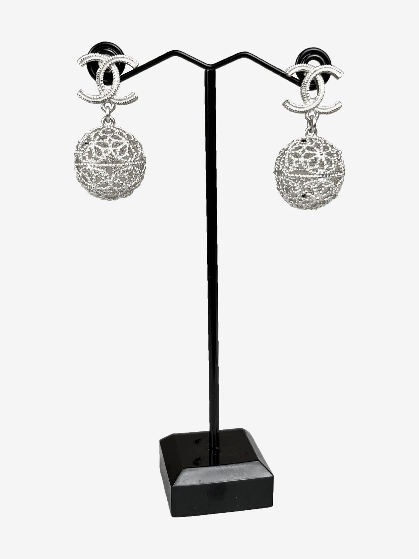 Chanel Silver Ball Dangle Earings