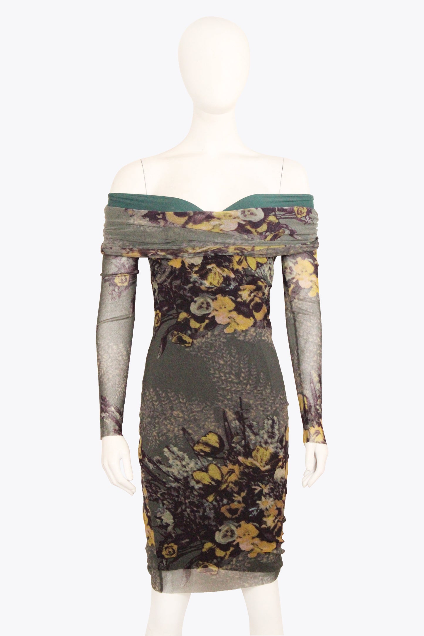 Jean Paul Gaultier Blue/Grey Mesh Floral Longsleeve Midi Dress (Copy)