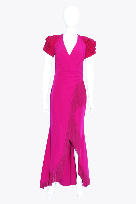 Badgley Mischka Pink Gown With Ruffle Shoulders