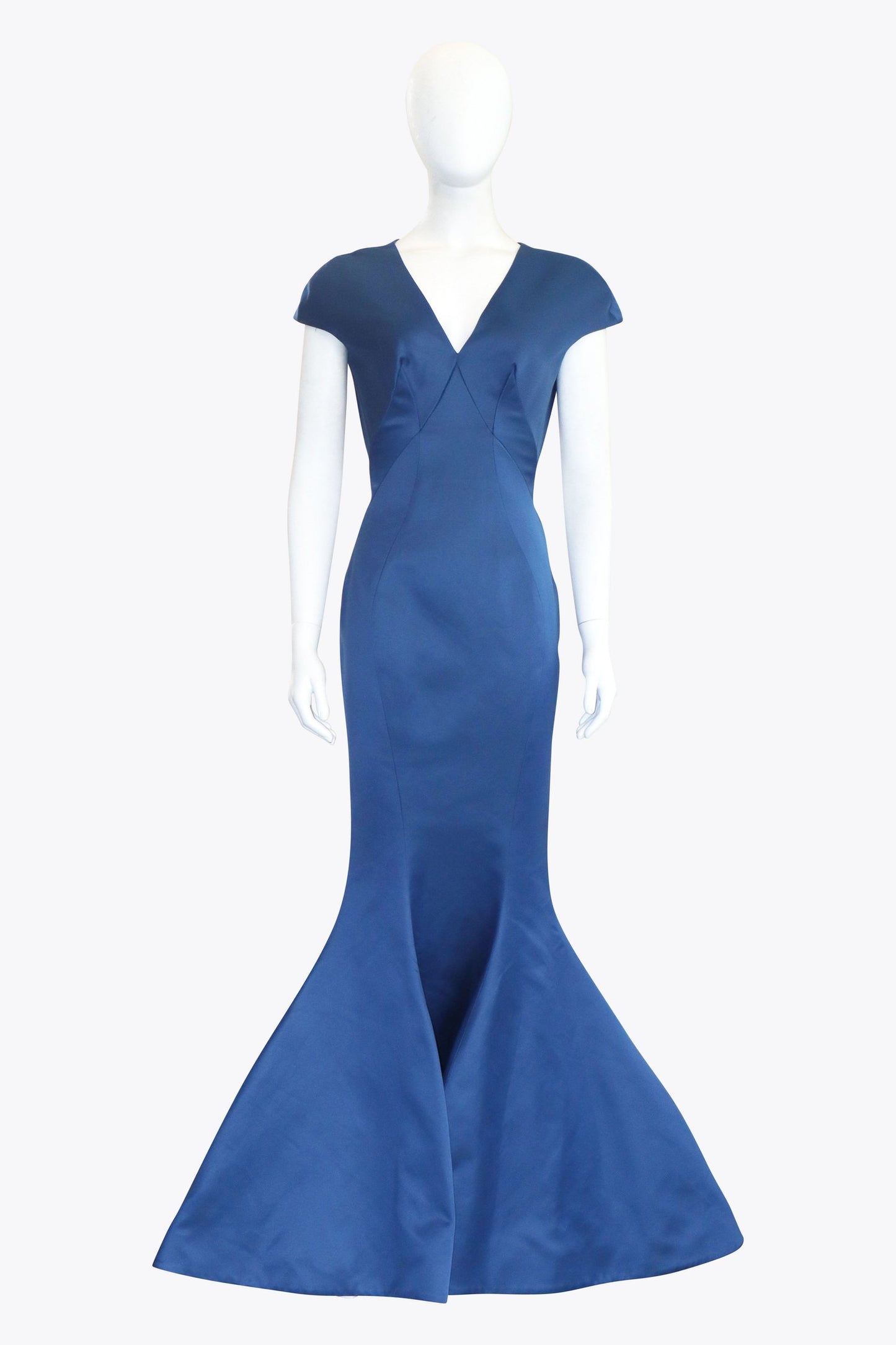 Zac Posen Blue Short Sleeve Mermaid Hem Gown