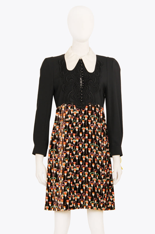 Chloé Black Multicolor Floral Longsleeve Dress With Collar