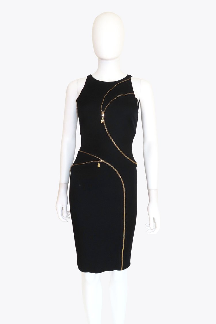 Versace Black Zipper Bodycon Pencil Dress