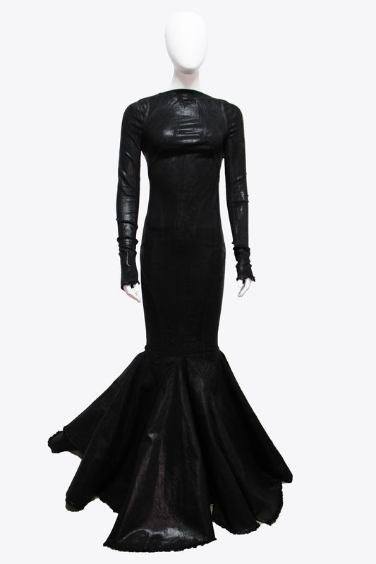 Rick Owens Black Denim Long Sleeve Mermaid Gown