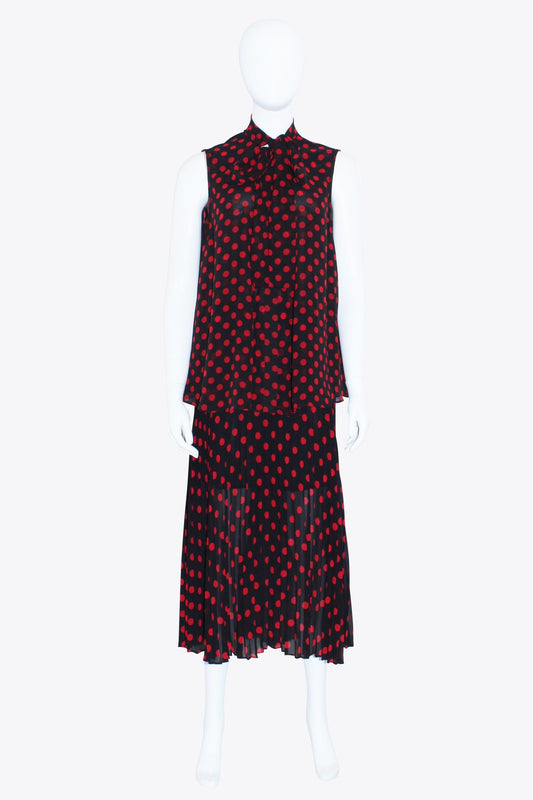 Alexander McQueen Red & Black Pol-A-Dot Top & Midi Skirt Set