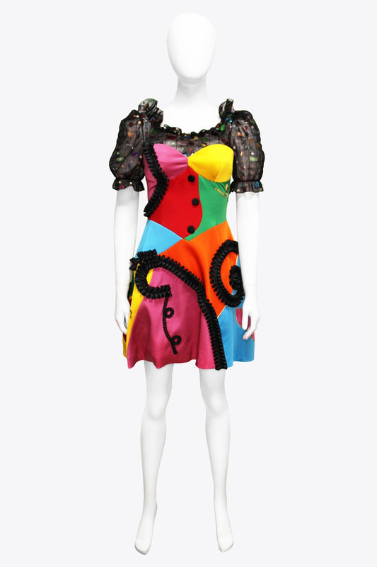 Moschino Rainbow Puffy Sleeve Mini Dress