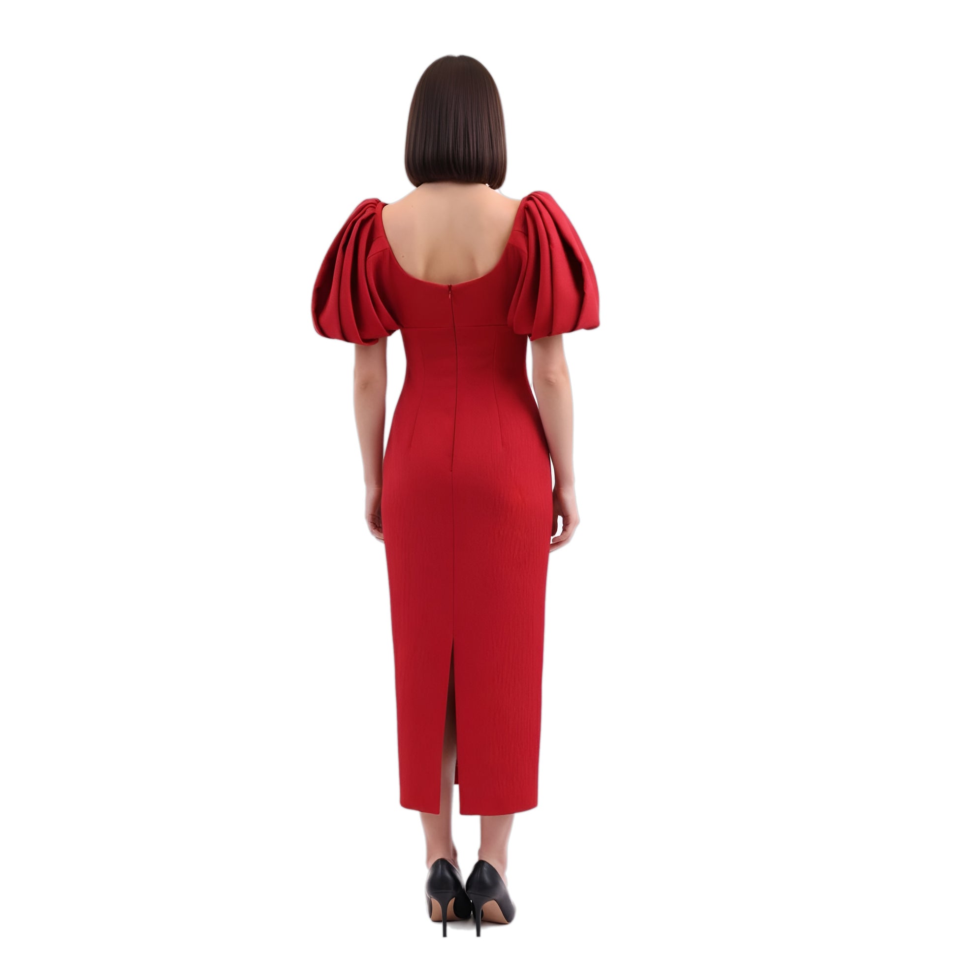 emilia wickstead midi dress with puff sleeves