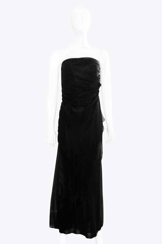 Giorgio Armani Black Strapless Mesh Layer Maxi Dress