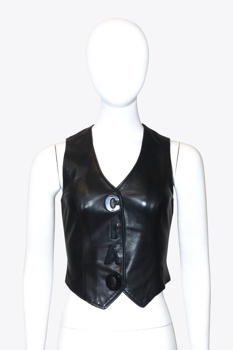 Moschino Black Leather CIAO Vest