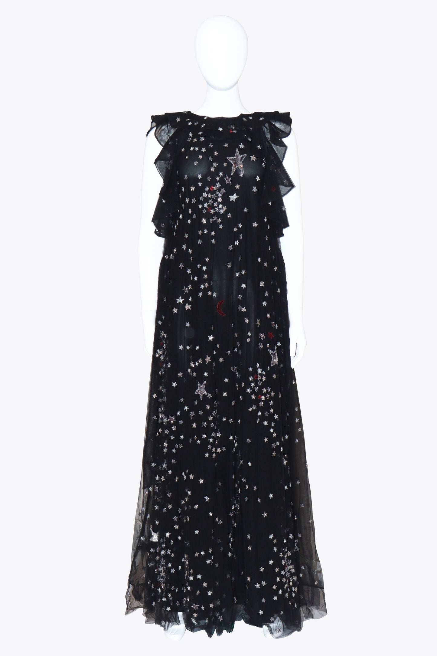 Valentino Black Stars Moon Gauze Evening Gown