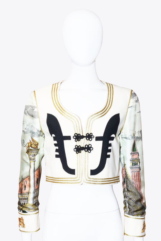 Moschino White Silk Cropped Jacket