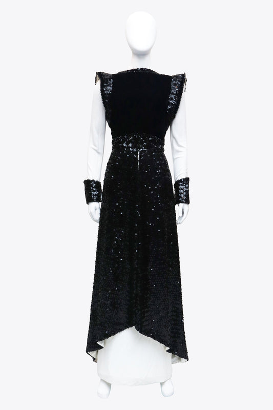 Doiee Black Velvet Sequin Gown With Cuffs