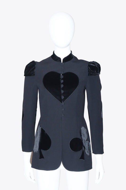 Moschino Black Playing Card Jacket With Puffy Shoulder