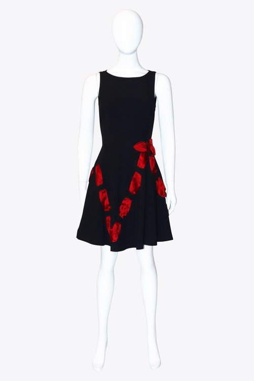 Moschino Black Dress with Rose Ribbons