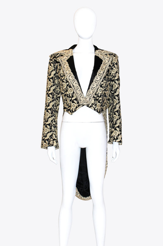 Norma Kamali Black & Gold Tuxedo Tails Jacket