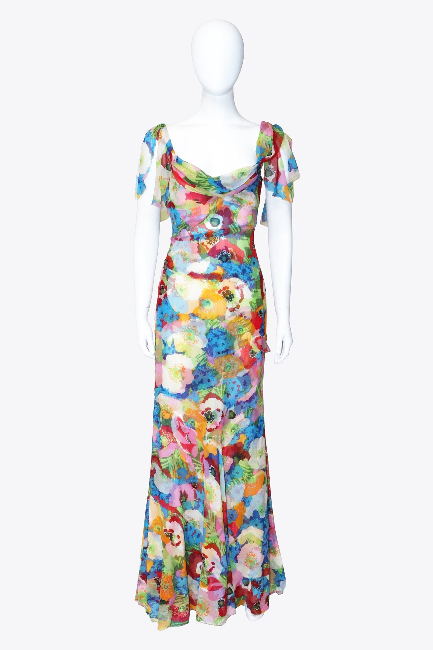 Moschino Rainbow Floral Silk Gown