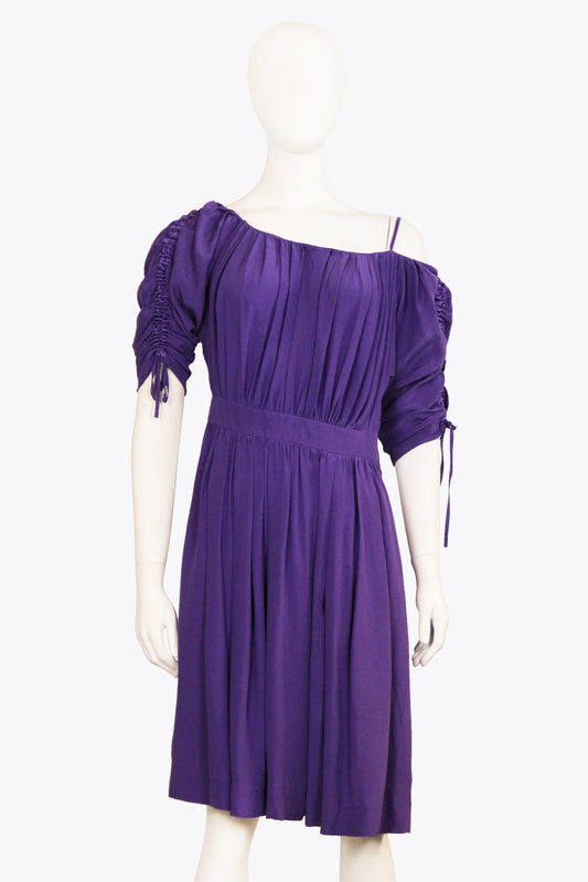 Chloe Purple Pleated Off-The-Shoulder Dress