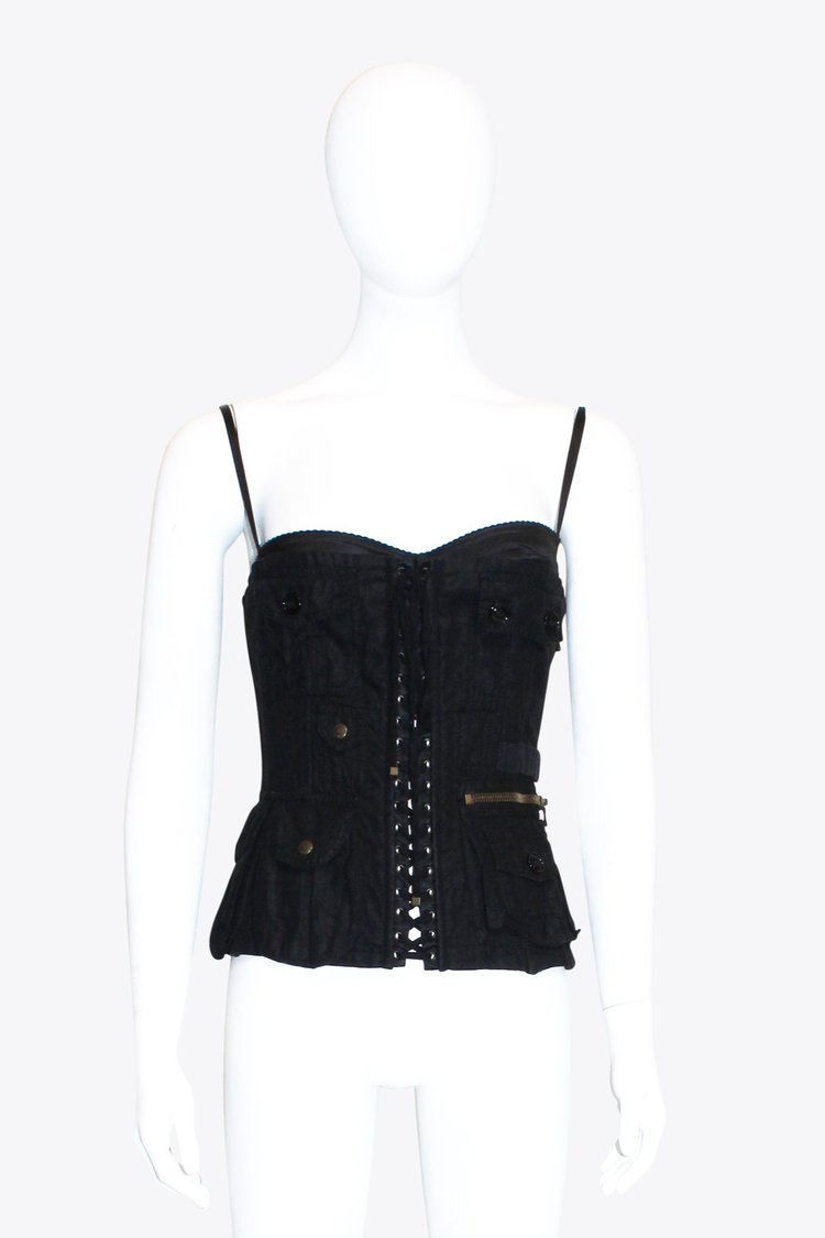 Dolce & Gabbana Black Lace Up Corset