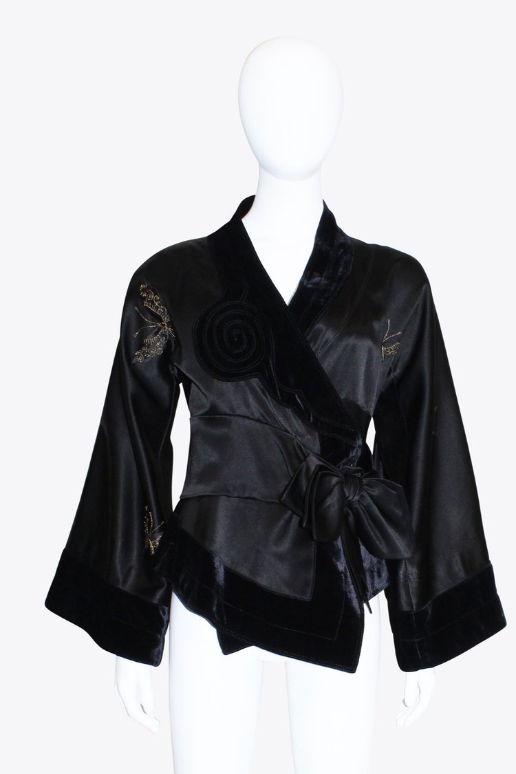 Black Silk Wrap Top