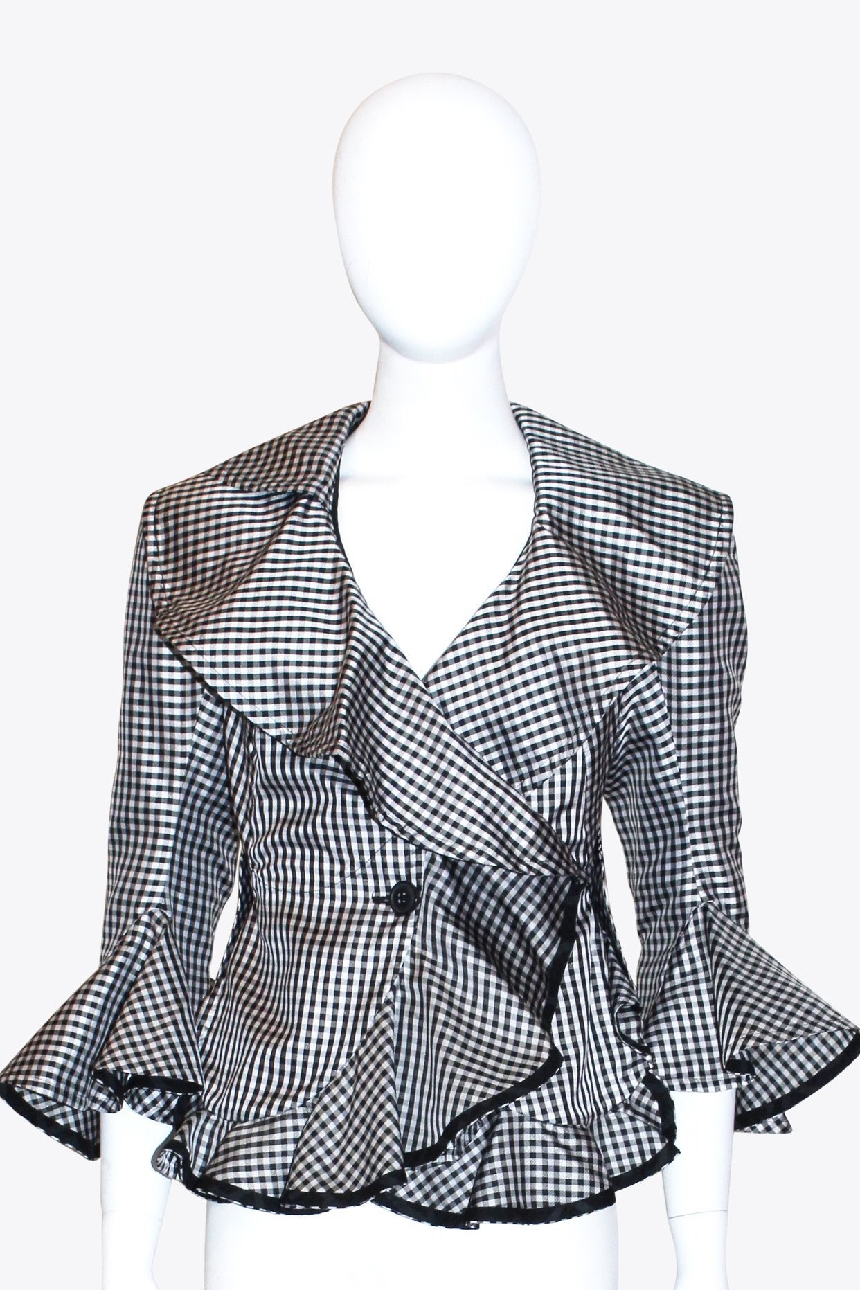 Black & White Checkered Ruffle Jacket