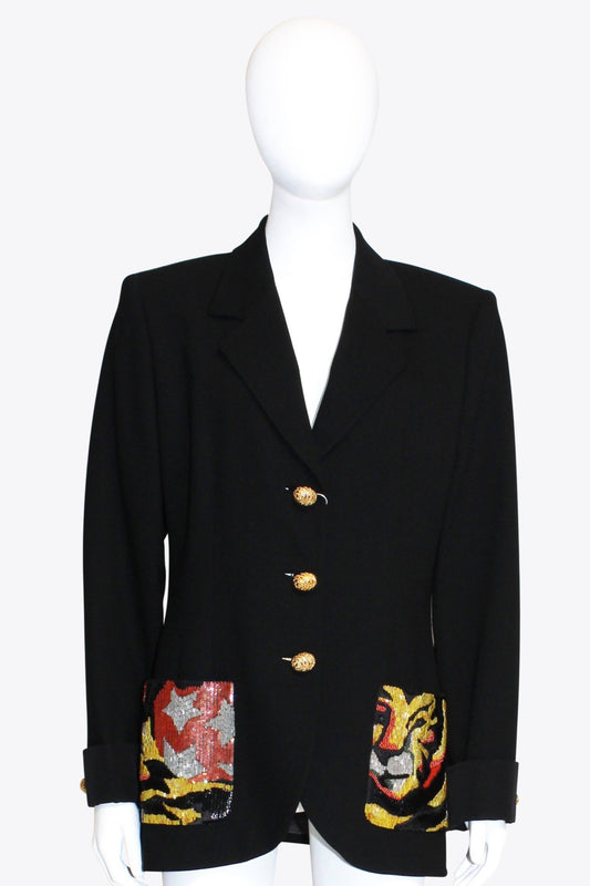 Crisca Black Jacket With Sequin Pockets