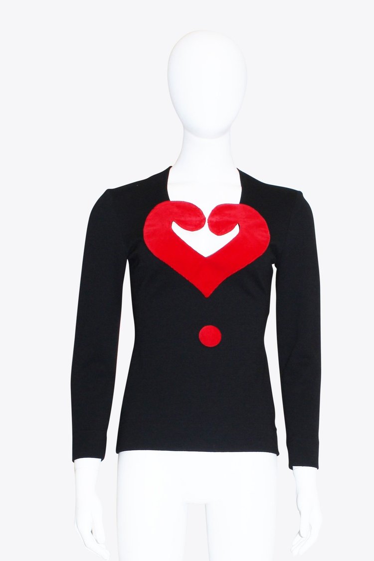 Moschino Black & Red Heart Question Mark Top