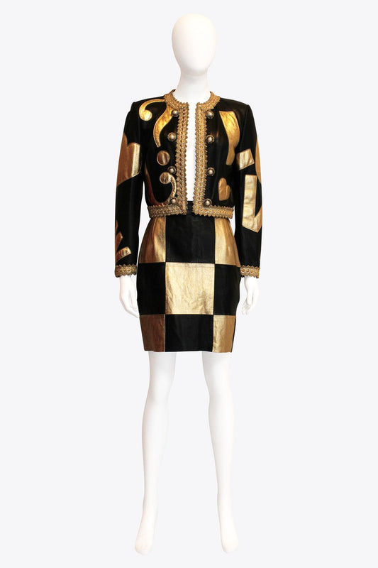 Moschino Black & Gold Leather Skirt Set